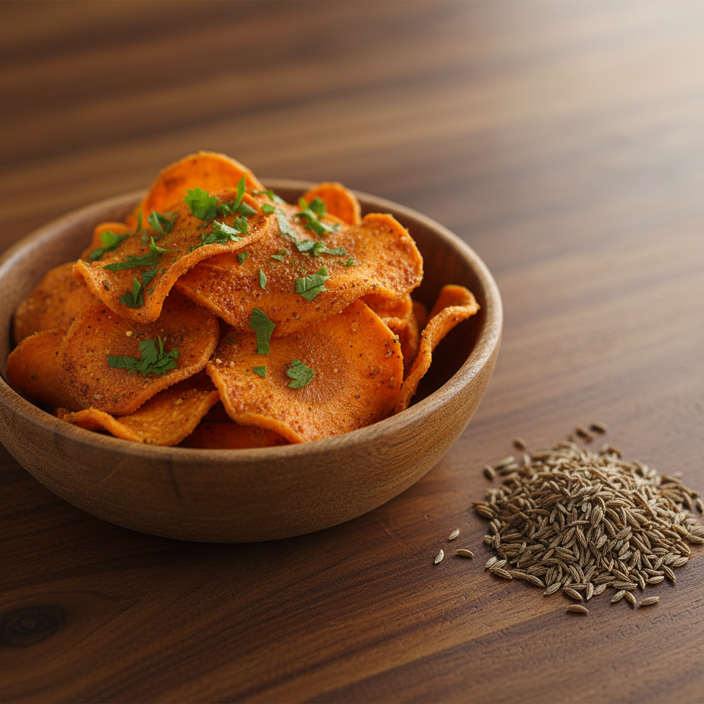 Moroccan Carrot Crunch in Wooden Bowl
